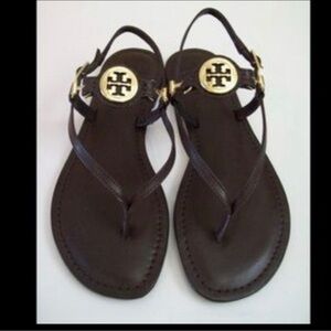 Tory Burch Black Sandals with Gold Accents